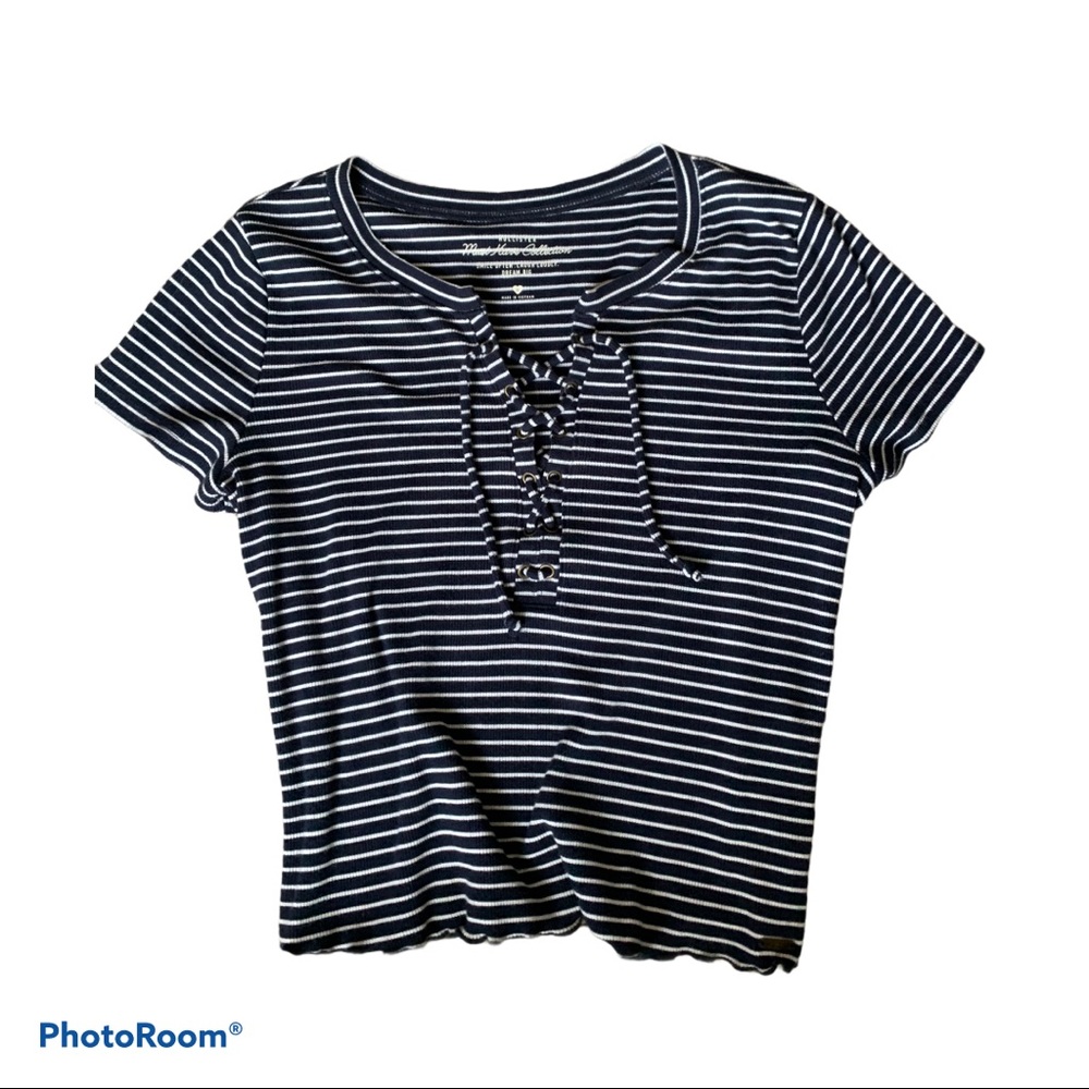 Hollister Ribbed Criss Cross Striped T-Shirt